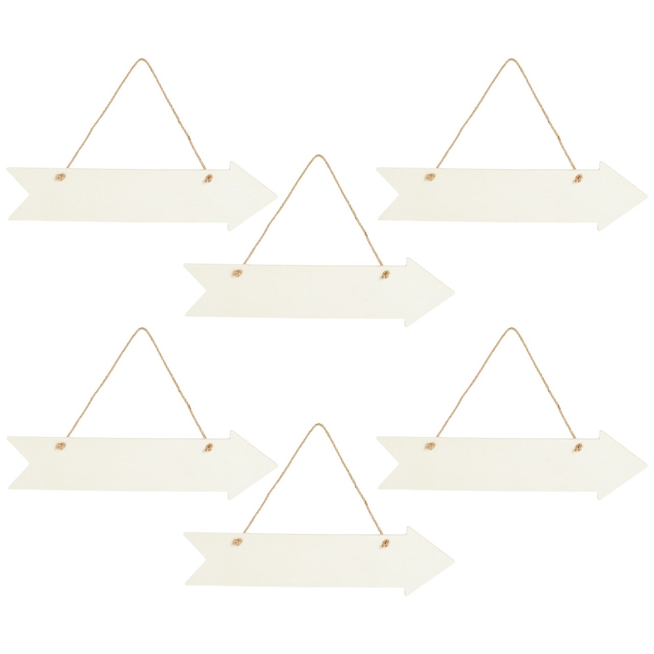Juvale Unfinished Hanging Wood Arrow Plaque Directional Wall Sign (6 Pack) 13.5 x 3.5 Inches